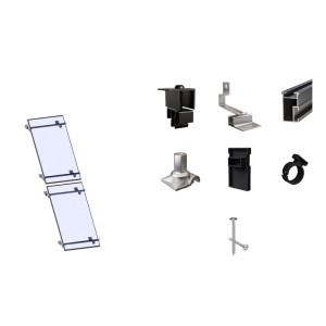 SolMount Montageset für Schrägdach, 2 Module, schwarz eloxiert, mit Montagezubehör.