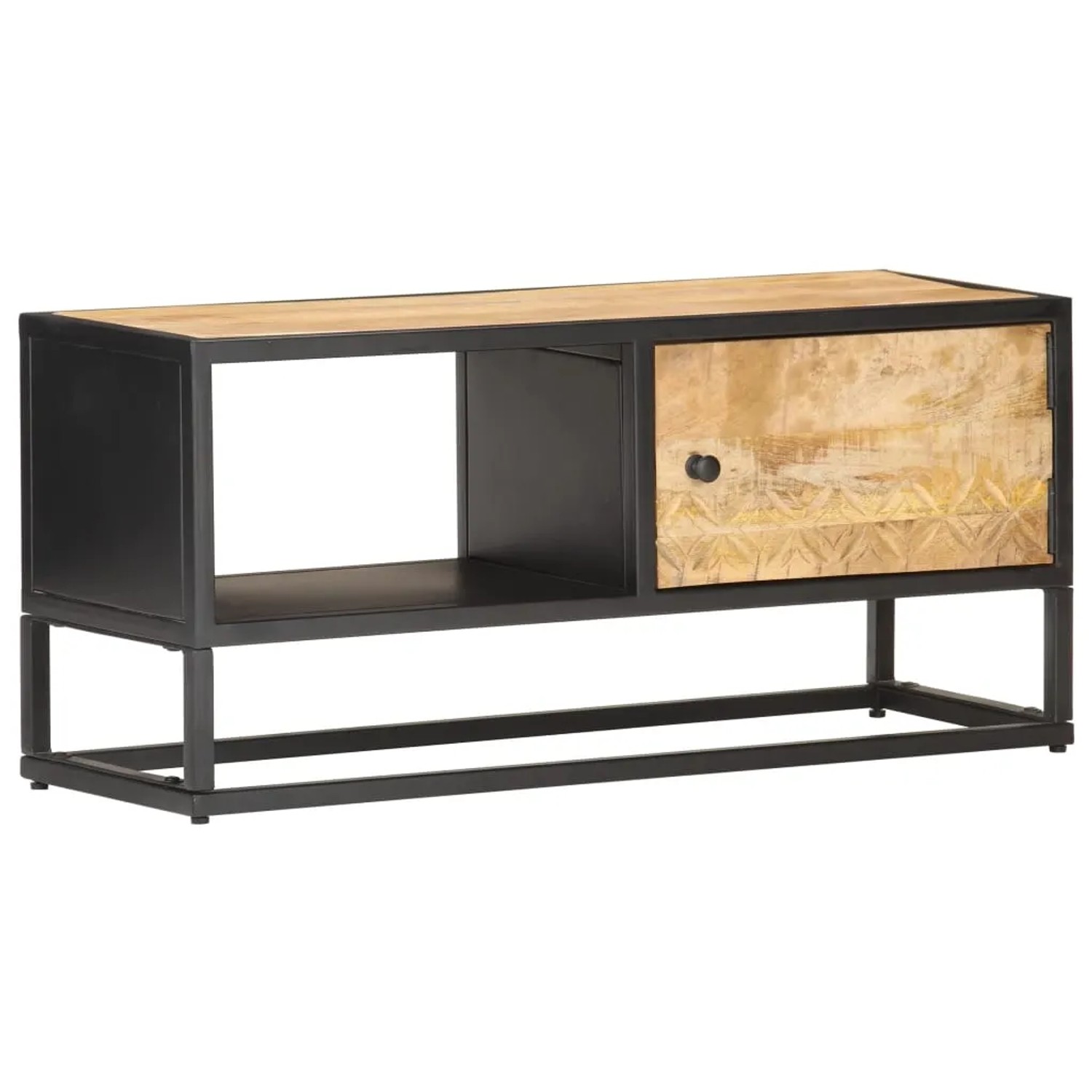 vidaXL TV-Schrank mit Geschnitzter Tür 90x30x40 cm Raues Mangoholz 320944