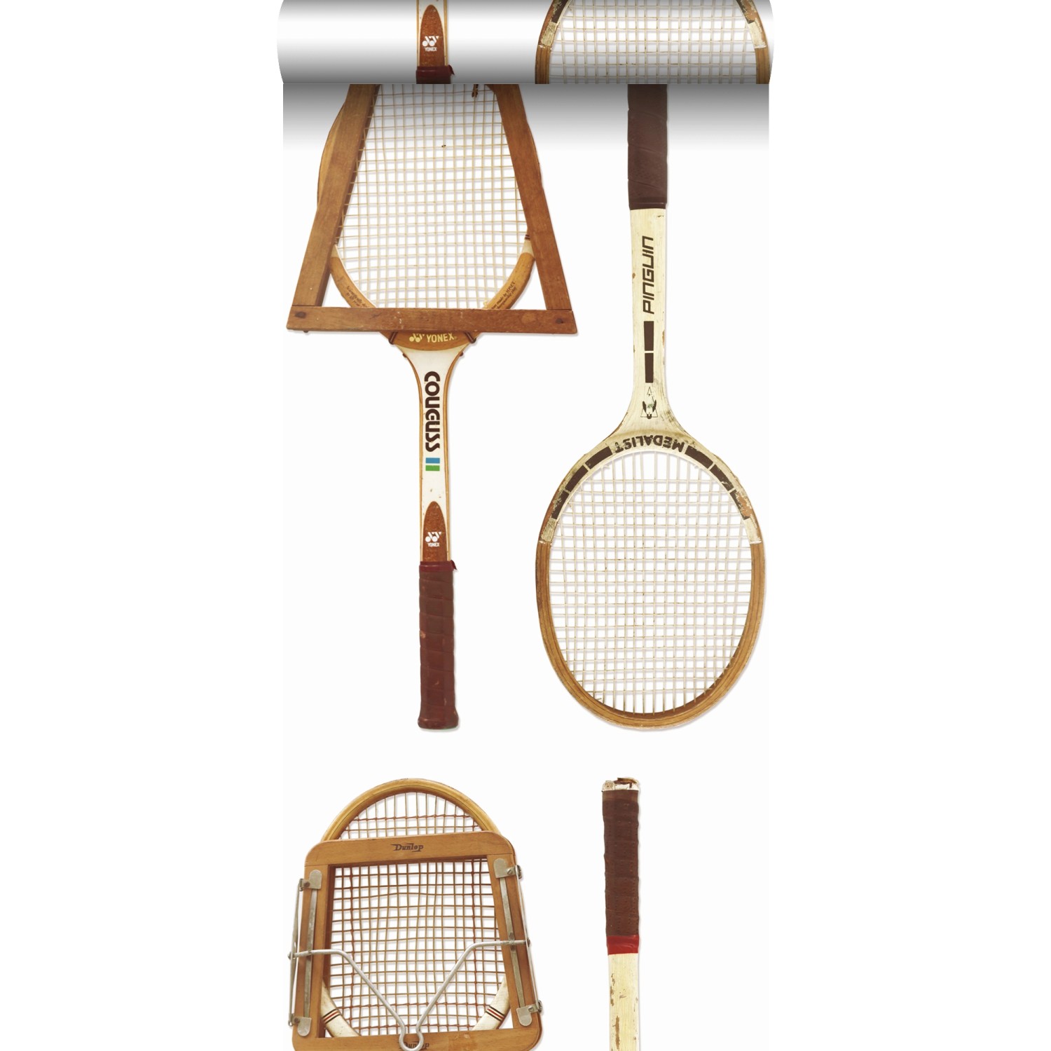 ESTAhome XXL-Vliestapete Vintage-Tennisschläger Weiß Braun und Beige 50 x 9 günstig online kaufen