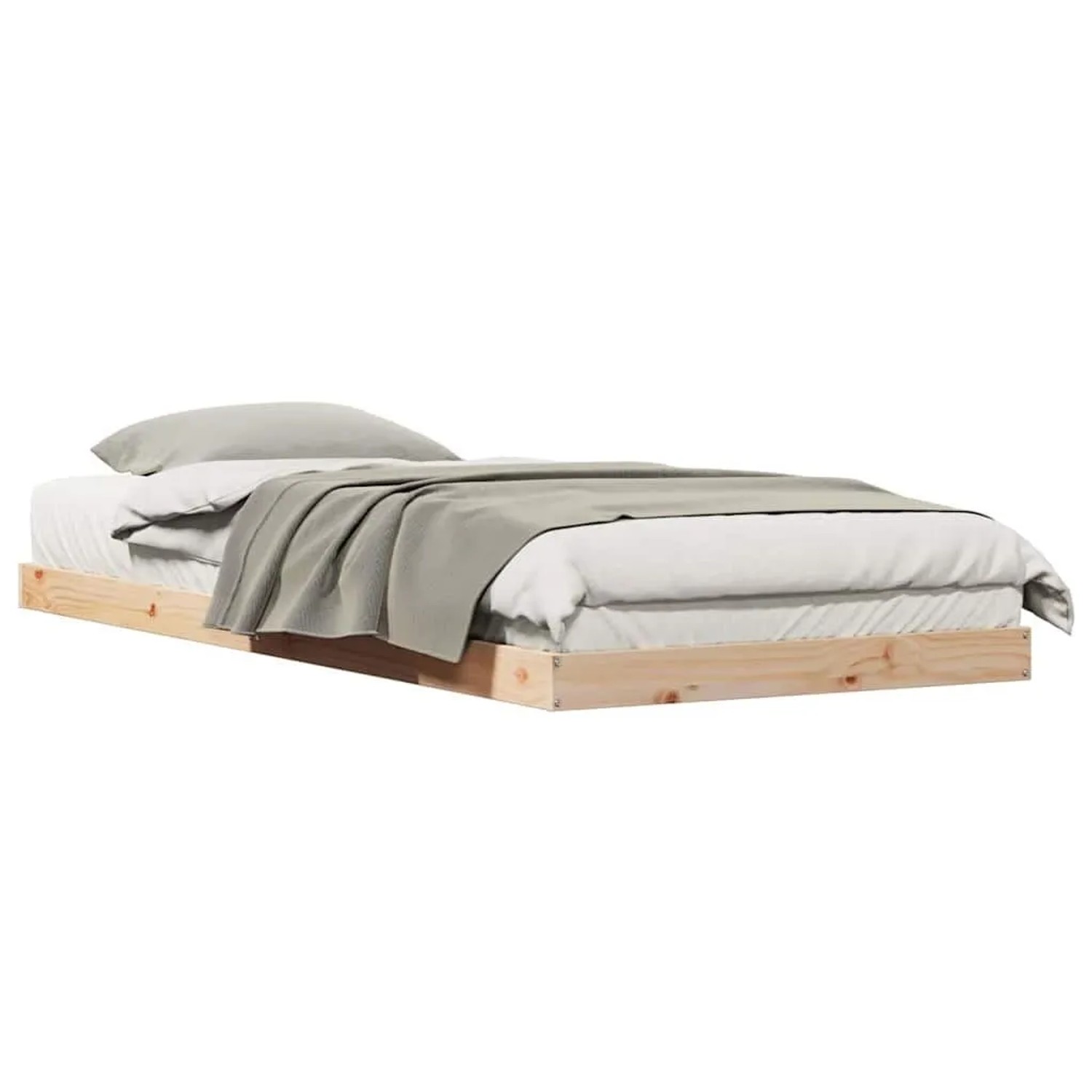 vidaXL Bodenbettrahmen aus Kiefernholz, natur, mit Lattenrost, für minimalistisches Schlafzimmer.