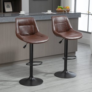 2er Set HOMCOM Barhocker mit braunem Kunstlederbezug und schwarzem Metallgestell.