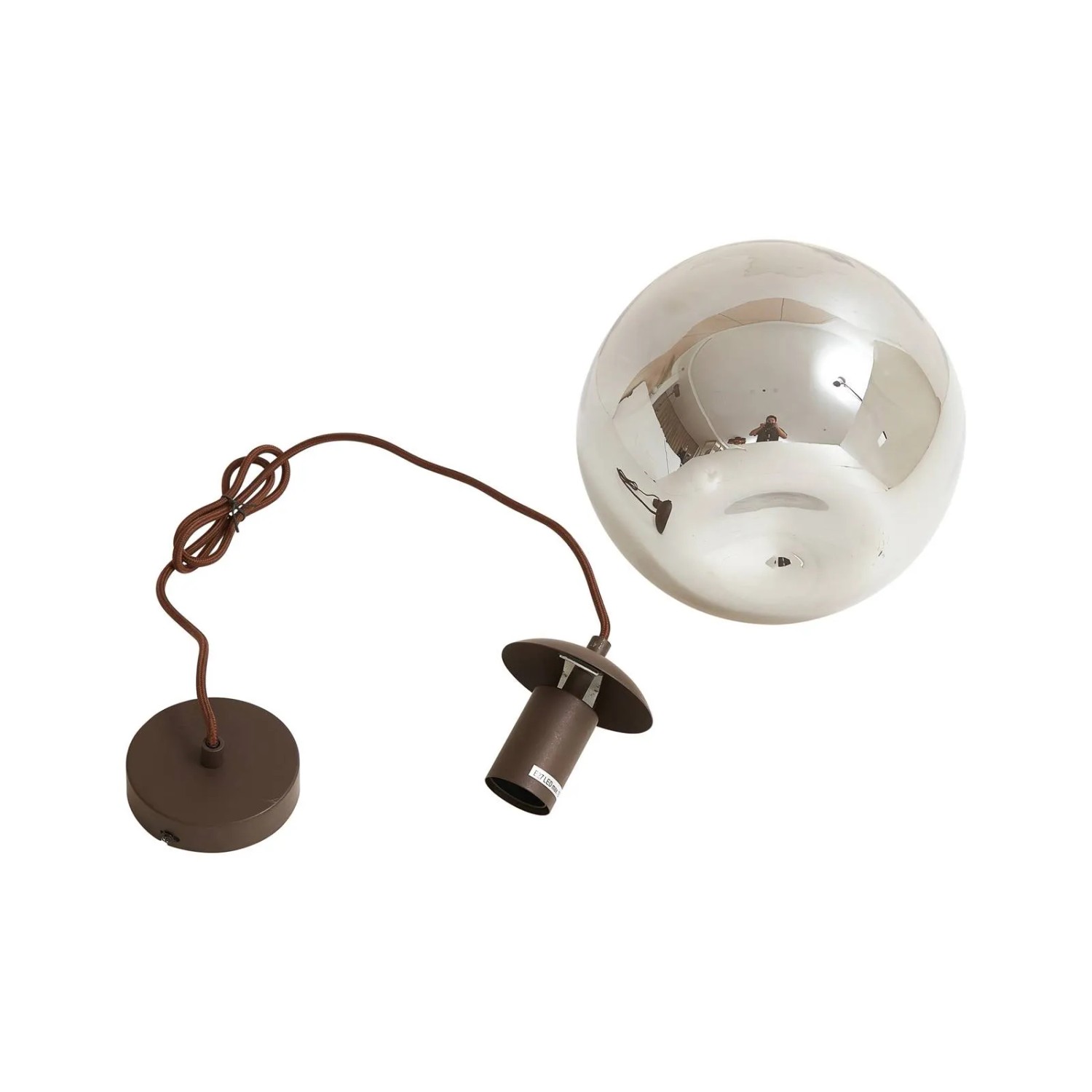 Moderne Lindby Pendelleuchte Valentina in Alu mit rundem Glasschirm für Wohnzimmer.