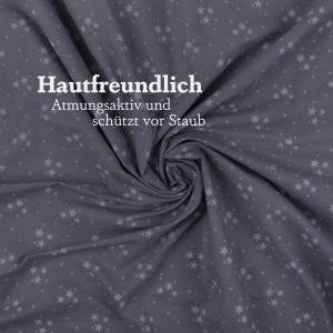 Graue Bestlivings Kinderbettwäsche mit Sternenmuster, hautfreundlich und atmungsaktiv.
