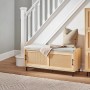 SoBuy Schuhbank FSR154-N mit Sitzfläche, naturfarbenem Holz und Rattan-Schiebetüren.