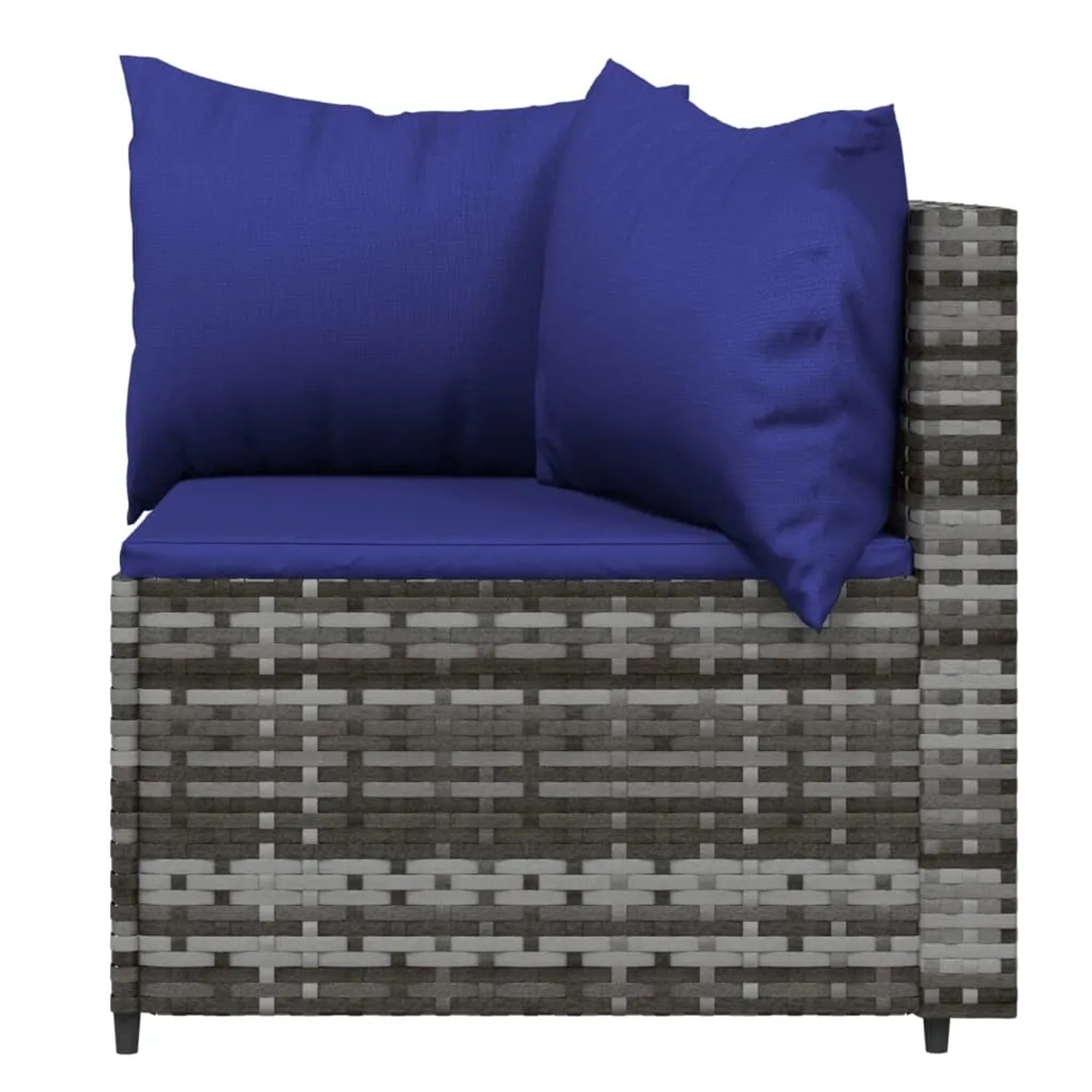 vidaXL Garten-Lounge-Eckteil, grau, mit blauen Kissen. Teil eines modularen Gartenmöbel-Sets.