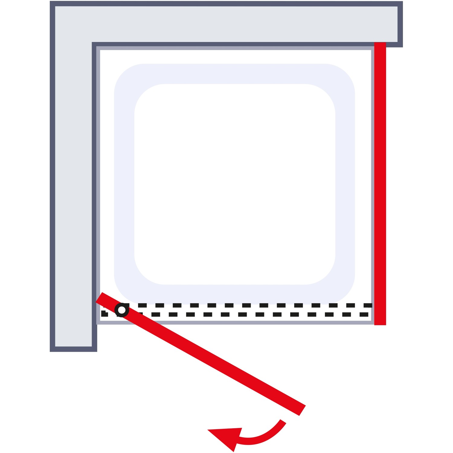 Skizze: Schulte ExpressPlus Drehtür mit Seitenwand, Drehtür öffnet nach außen.