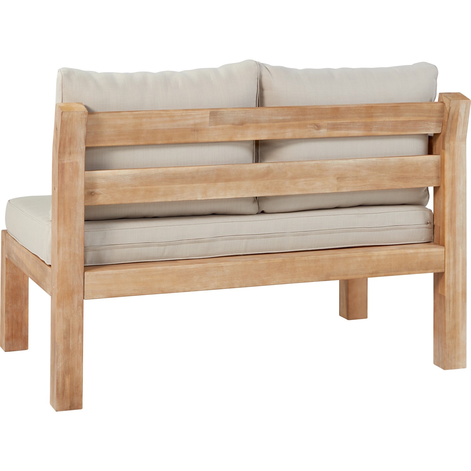 Detailansicht Lounge-Set Morenci aus Akazienholz mit Polstern in Taupe. Gartenmöbel für entspannte Stunden.