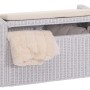 Weiße Rattan Sitzbank Genua mit Staufach und beigem Sitzkissen. Garderobenbank mit Stauraum.