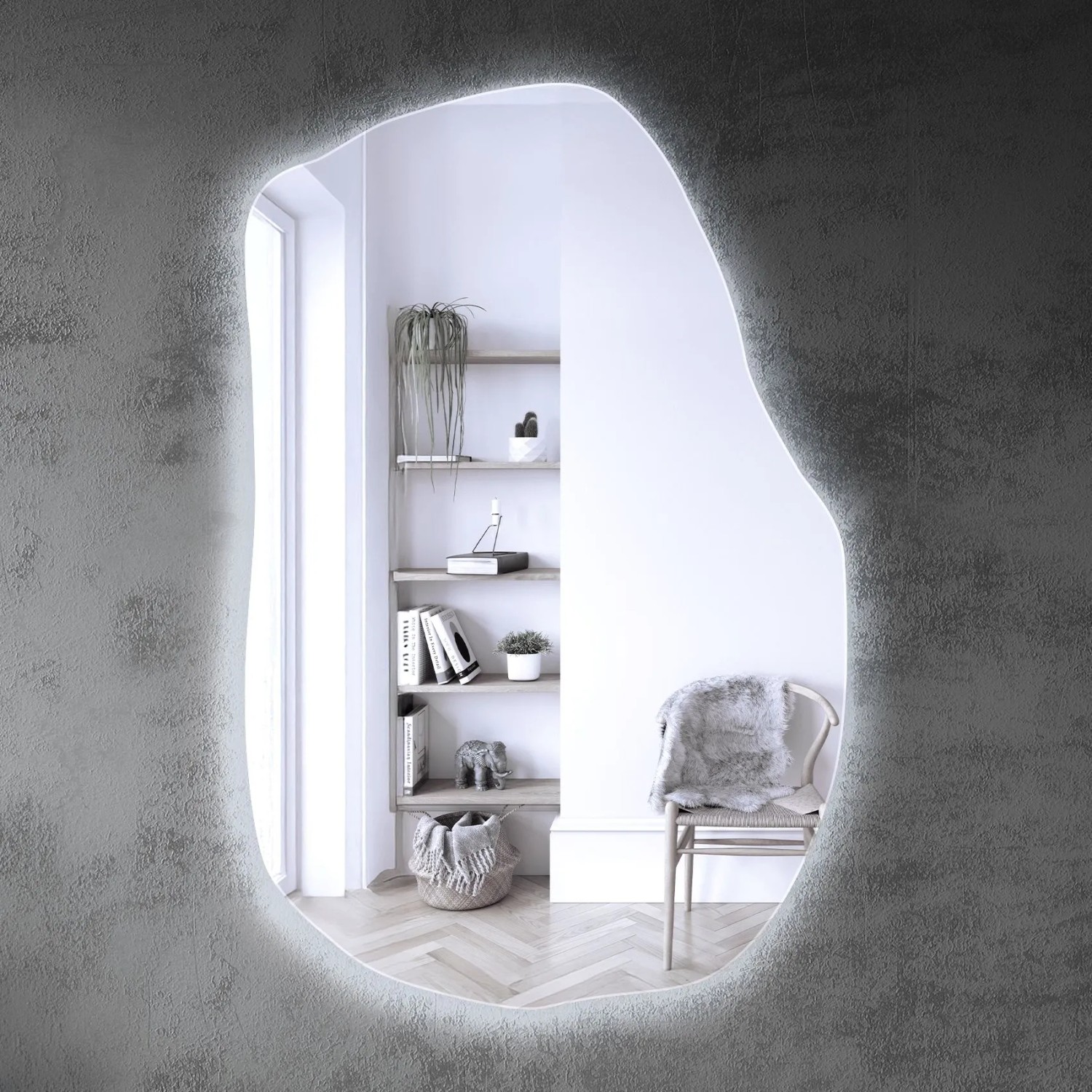 Wallfluent Spiegel Beleuchtet 65x100 cm Unregelmäßige Form Mit Kaltweiß 6500K Für Bad Flur Und Schminkbereich