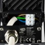 Detailaufnahme: Schwarzer LED's Work Strahler 10W mit Sensor, Kabelanschluss und IP54 Schutz.