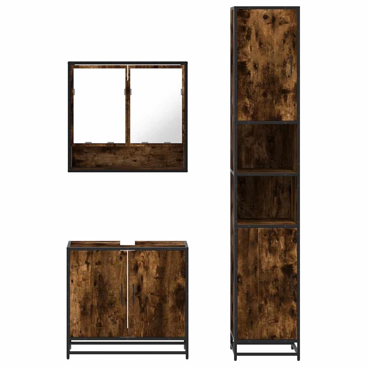 vidaXL 3-Tlg Badmöbel-Set Räuchereiche Holzwerkstoff 3301097 günstig online kaufen