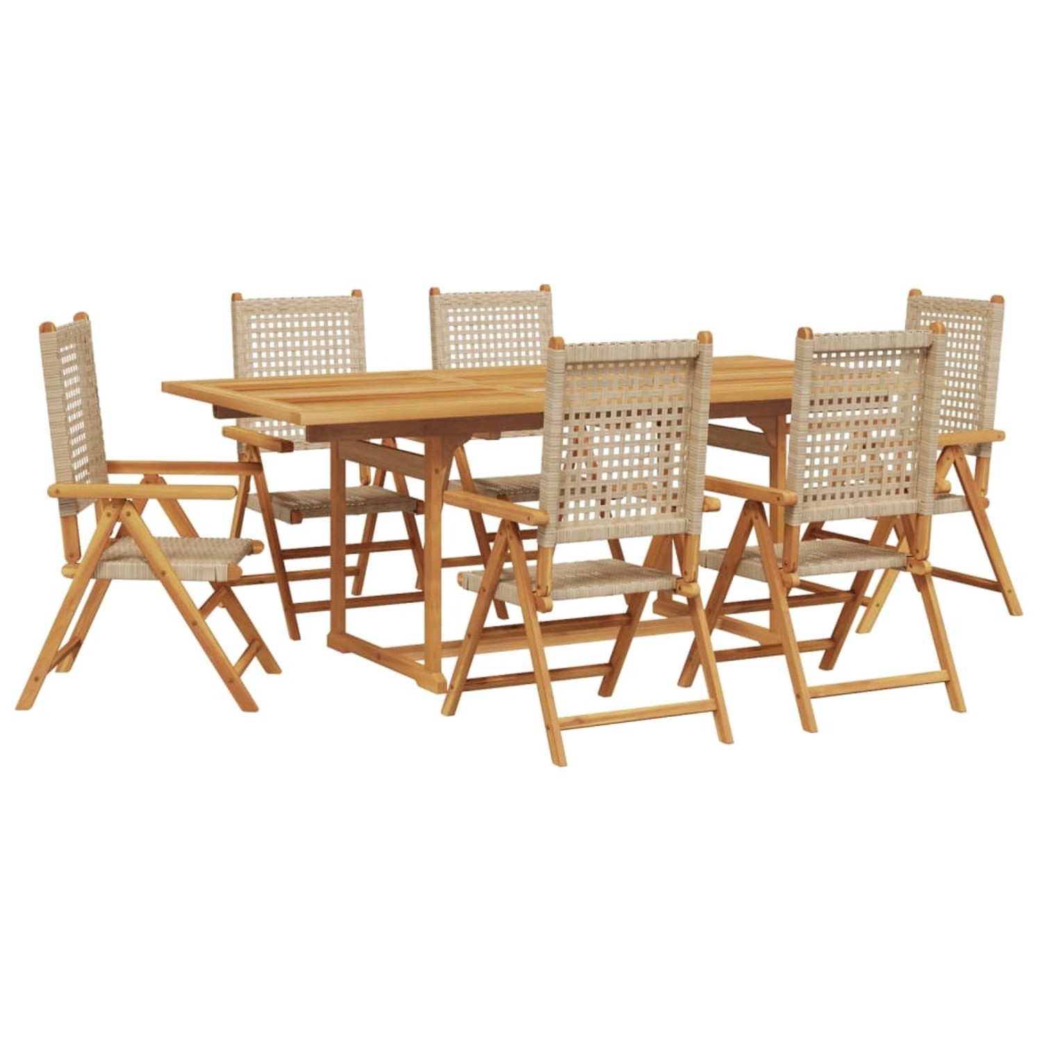 vidaXL 7-tlg Garten-Essgruppe Poly Rattan und Massivholz Beige Modell 1 günstig online kaufen