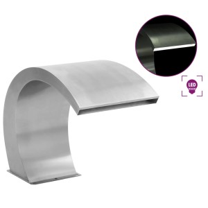 Edelstahl Pool-Wasserfall mit LED Beleuchtung, 30x60x45 cm, für Gartenteiche und Pools.