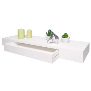 BERLINLODGE Wandregal HxBxT 8x80x25cm Schublade Massiv-Holz Weiß Lackiert Schweberegal Wandboard Hängeregal Regal