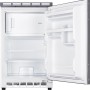 Offener, leerer Einbaukühlschrank der Respekta Miniküche KB160ESG, 160 cm, Grau-Eiche Sonoma.