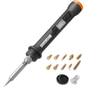 Worx MakerX Akku-Lötkolben WX744.9 mit Zubehör-Set und digitaler Temperaturanzeige.