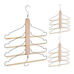 Relaxdays Mehrfachkleiderbügel Lotusholz Eisen Natur Silber Platzsparend 3er Pack 49 x 42,5 x 2,5 cm 0,4 kg