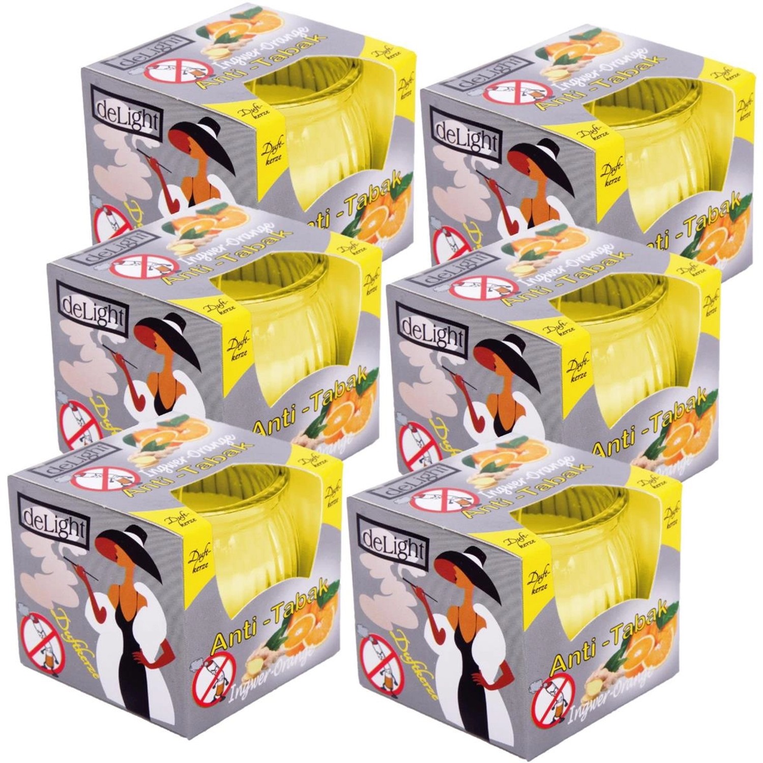 HS Candle Duftkerzen Raumerfrischer 6er Pack AntiTabak Ingwer Orange günstig online kaufen