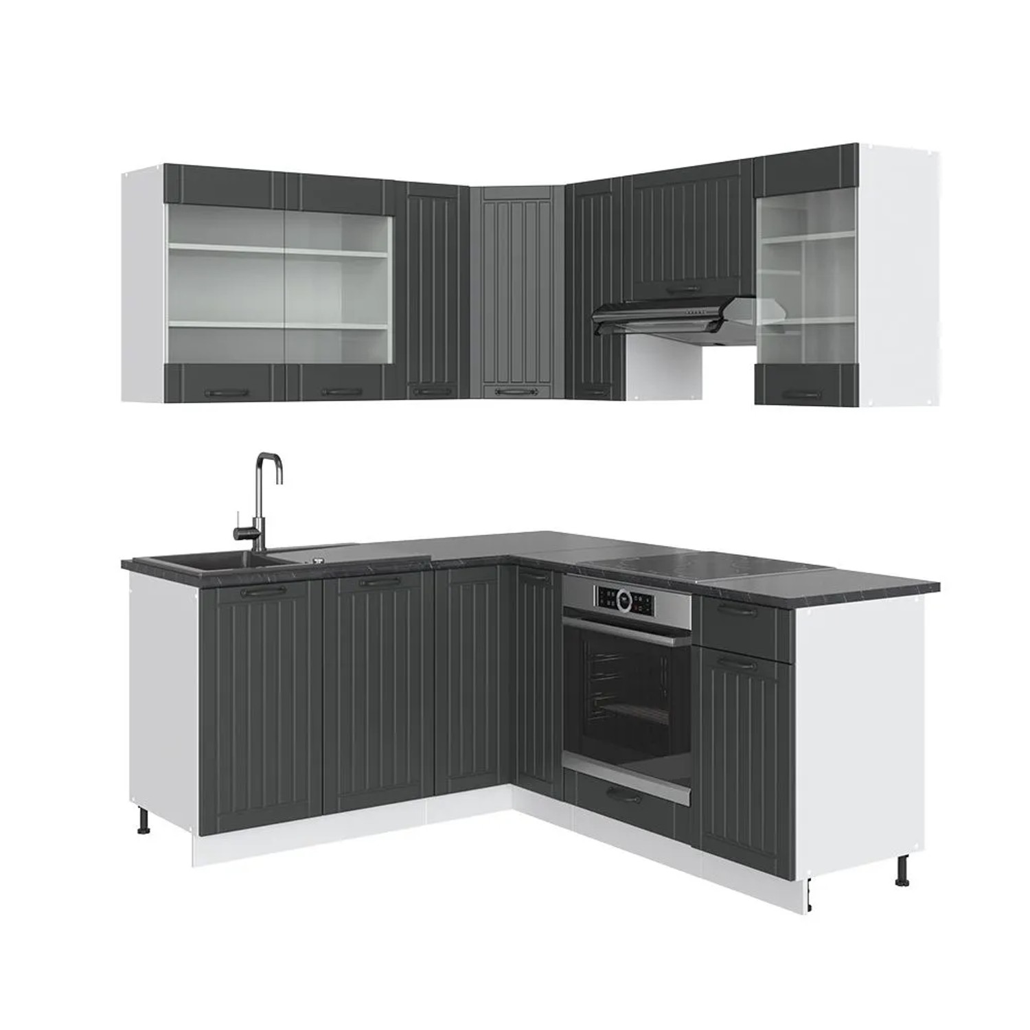 Vicco Eckküche Fame-Line Dunkelgrau/Weiß 190 x 82 ohne Arbeitsplatte