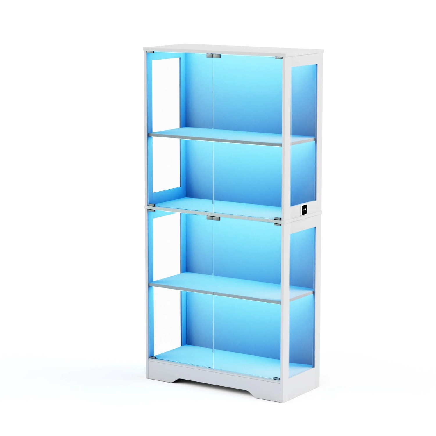 okwish Vitrine mit Glastüren LED Beleuchtung Stauraum Wohnzimmer 80x35x165cm Weiß