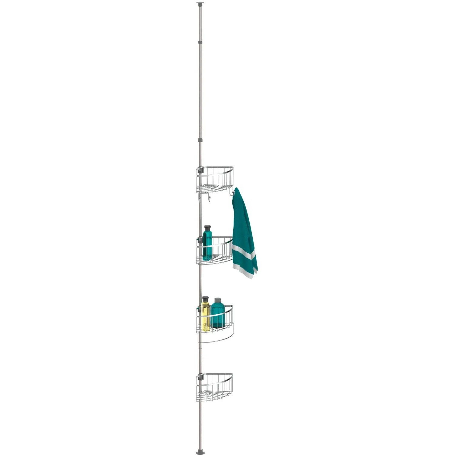 Eisl Teleskop Duschablage Ecke mit 4 Duschkörben aus Edelstahl, höhenverstellbares Teleskop-Regal.