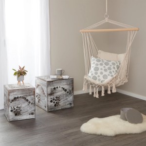Homestyle4u 2er Set Hocker Beistelltisch Holz Würfel Nachttisch Grau