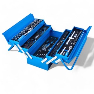 DeTec. Metall Werkzeugkiste 86 tlg In Blau Zum Aufklappen Werkzeugkasten Gefüllt Mit Werkzeug