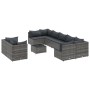 Graue 10-tlg. vidaXL Garten-Sofagarnitur aus Poly Rattan mit Kissen und Tisch für Terrasse oder Garten.
