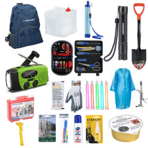 Umfassendes JUNG BLACKOUTPro Notfall Survival Kit mit Rucksack, Radio, Werkzeug, Erste Hilfe, Wasserfilter für Camping.