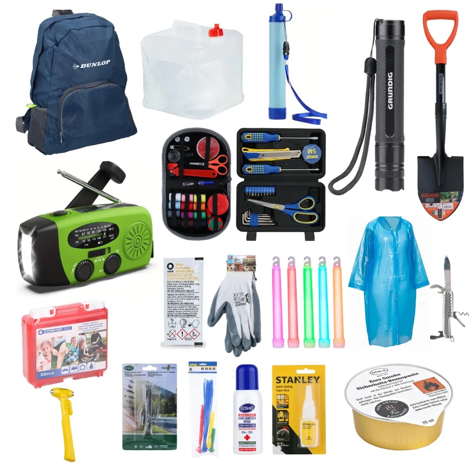 JUNG BLACKOUTPro Notfall Survival Kit 317 tlg Blackout Vorsorge Set XS Prepper Notfallausrüstung Katastrophenschutz Camping Outdoor Emergency Set