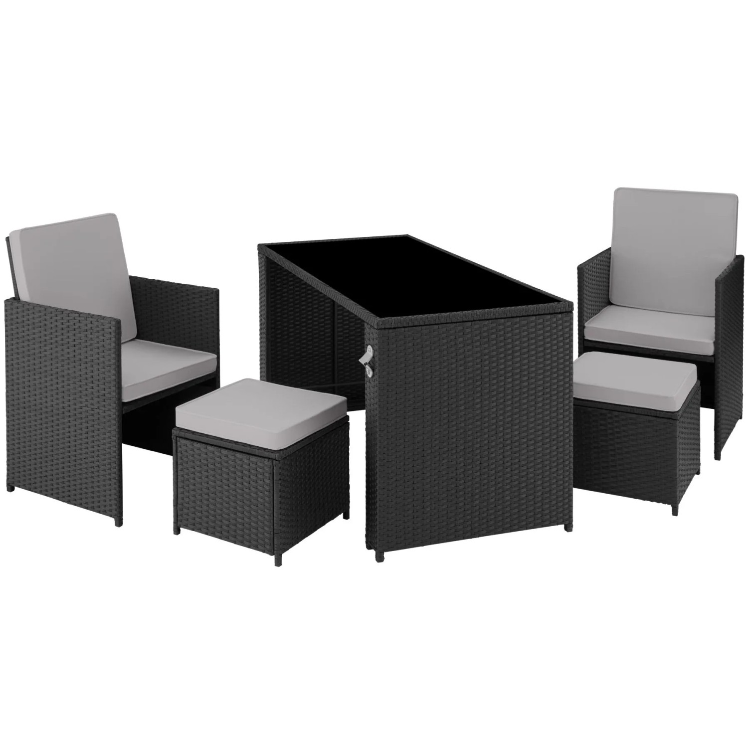 Tectake Rattan Sitzgruppe Palermo Für 2 Bis 4 Personen Widerstandsfähig  202 x 130 50 x 92 50 cm Schwarz Grau