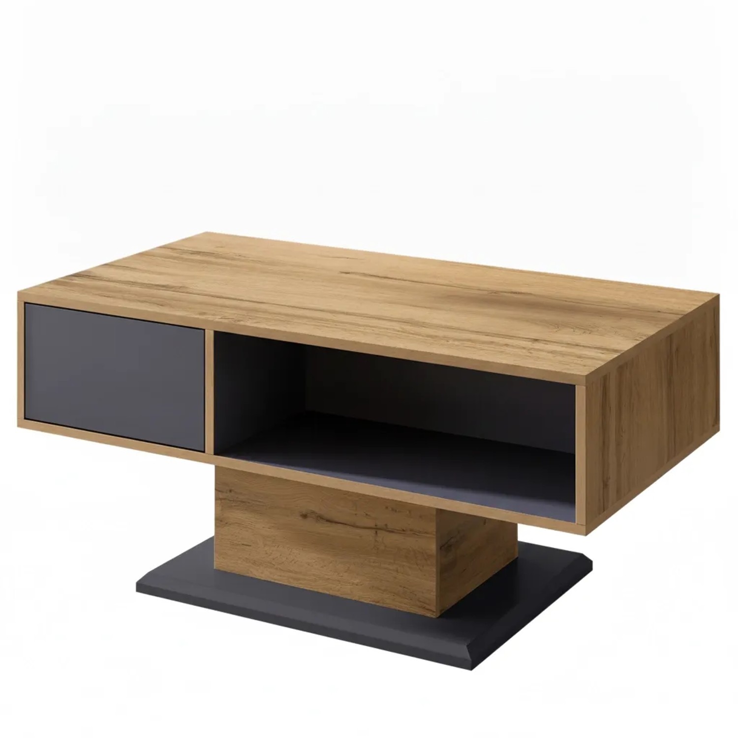 PXloue Couchtisch Doppelseitig Klappfront Eiche Grau Schwarz Stauraum 100cm