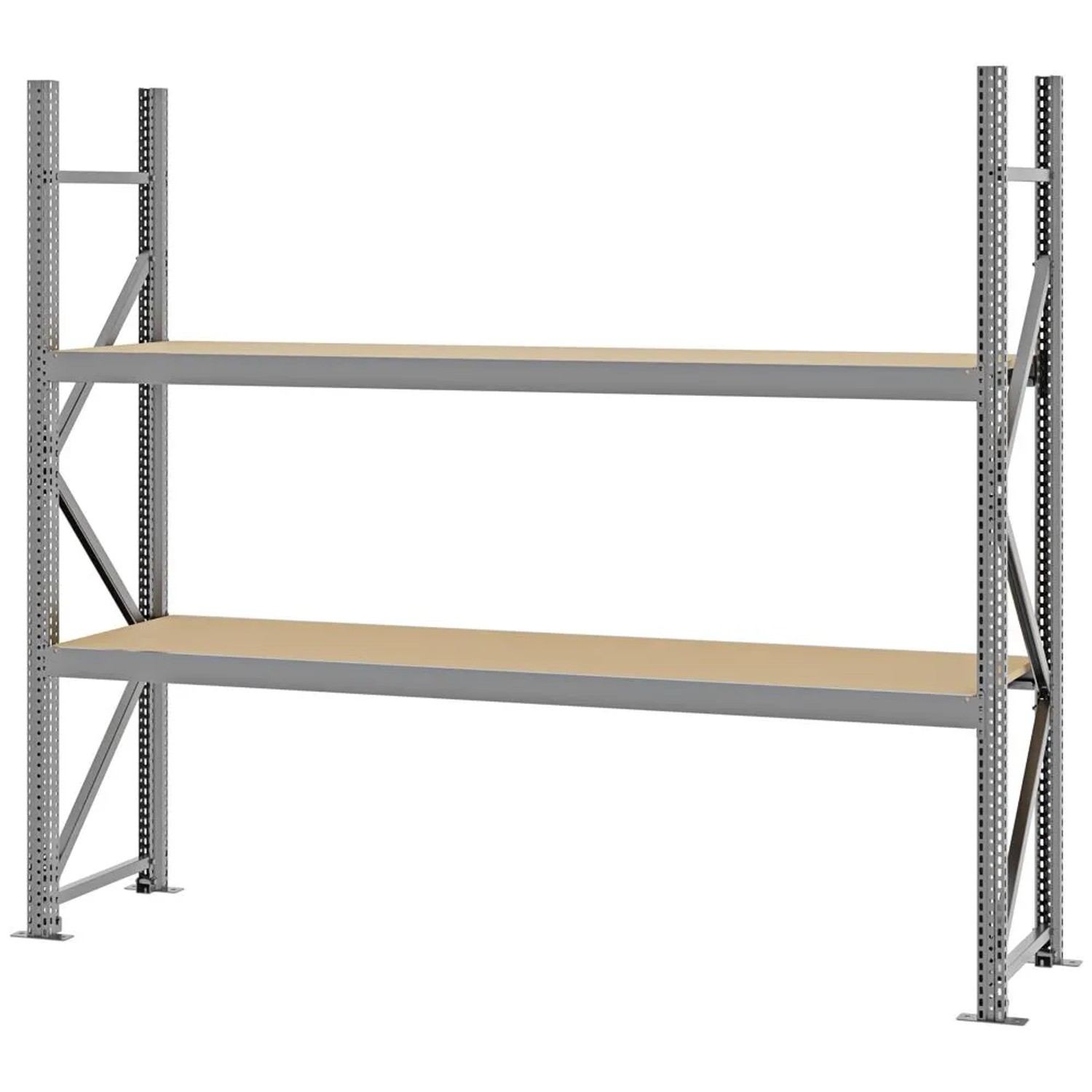 PROREGAL Weitspannregal Schraub-Stecksystem MAGNUS PRO Made In Germany Grundregal 200x225x50cm 2 Ebenen Spanplattenböden Fachlast 520kg Verzinkt