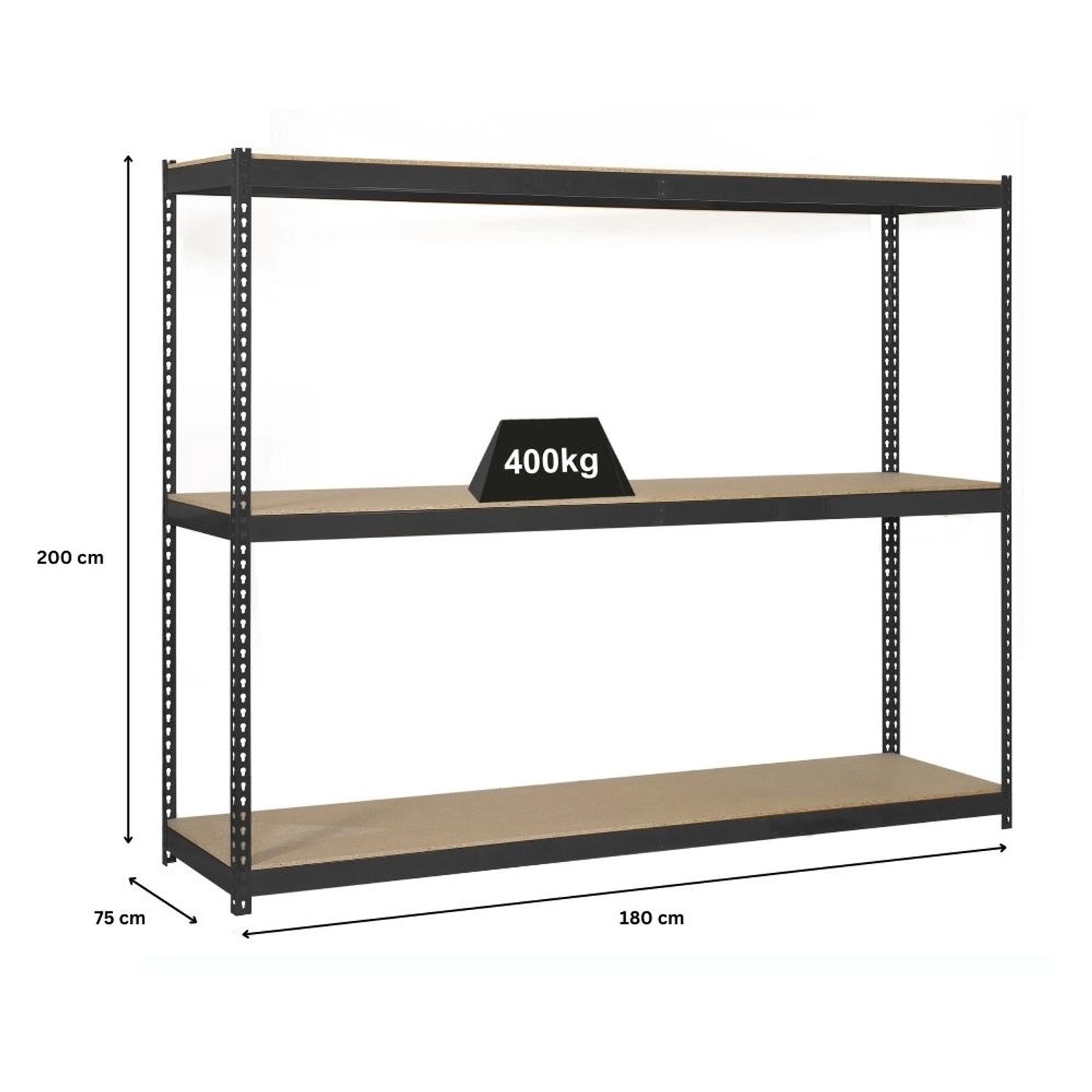 PROREGAL Schwerlastregal Wood Yeti, 200x180x75 cm, anthrazit, Fachlast 400 kg. Ideal für Werkstatt und Garage.