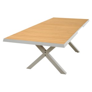 Ausziehbarer Siena Garden Gartentisch aus Holz, seidengrau, 100x200 cm. Rechteckiger Tisch mit X-förmigem Gestell.
