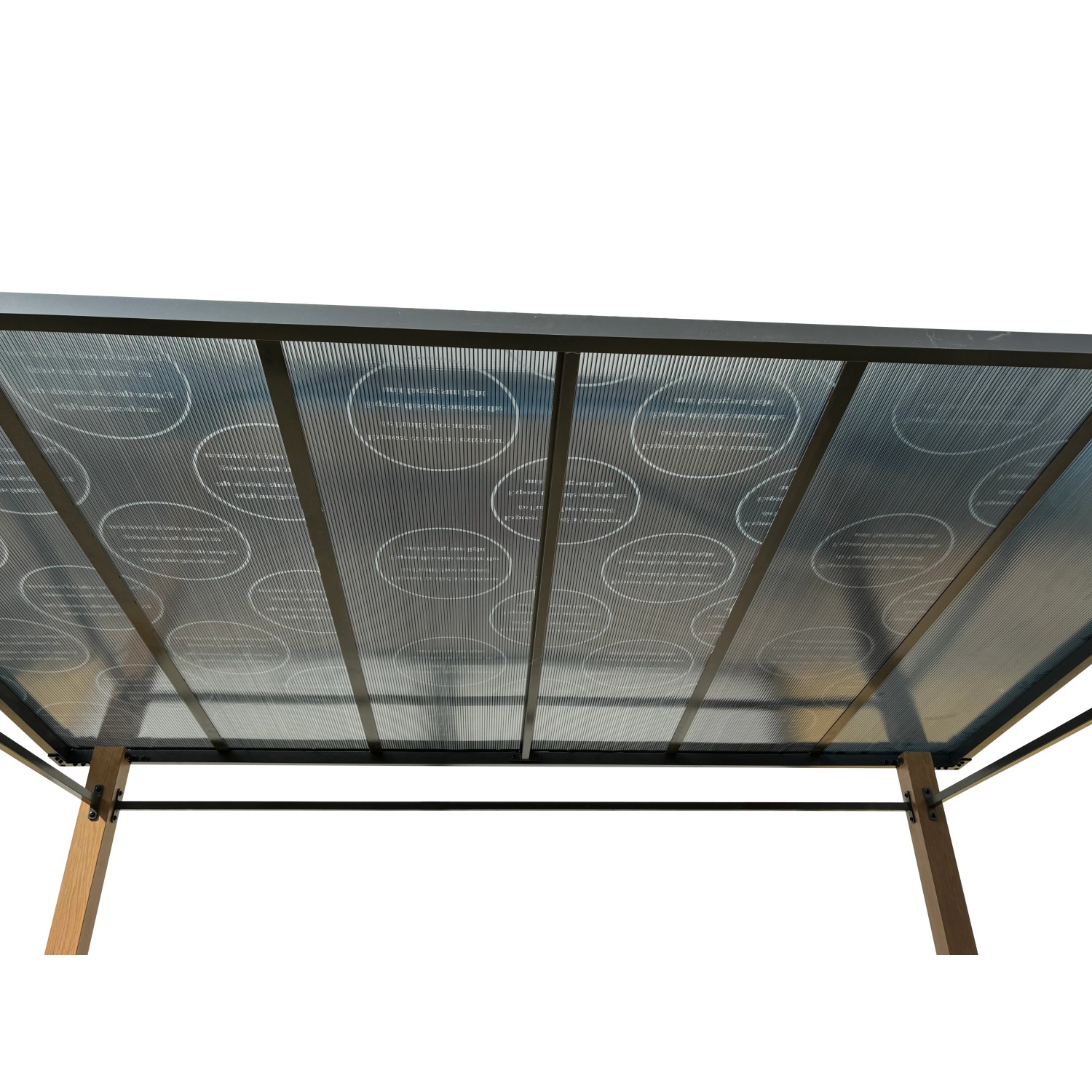 Leco Grillpavillon mit Holzoptik, anthrazitfarbenem Gestell und transparentem Dach.