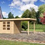 Naturbelassenes Karibu Express Gartenhaus Speedy B mit Schleppdach (462x217cm).