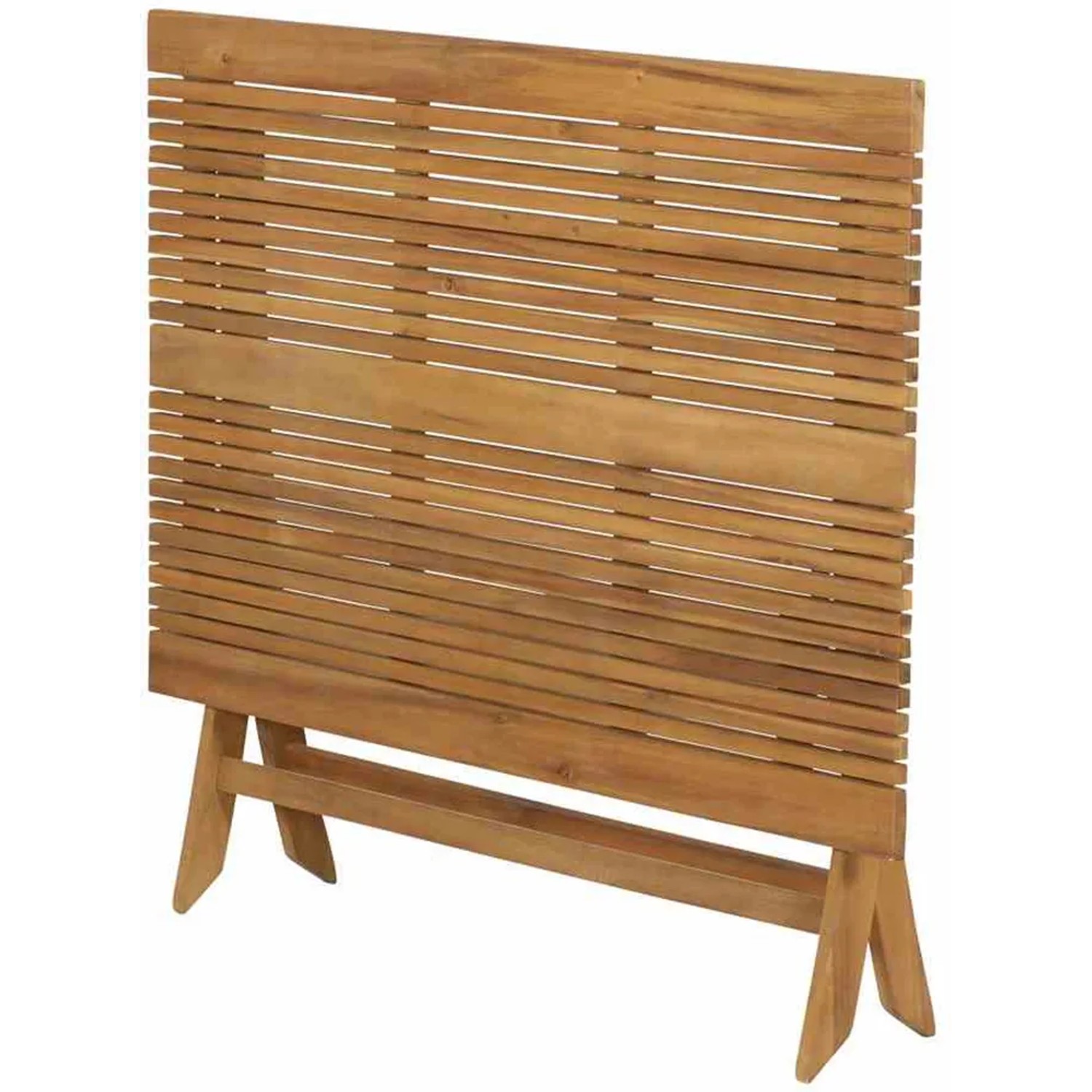 Zusammengeklappter, rechteckiger Siena Garden Klapptisch Falun aus Holz, 80x120 cm. Gartentisch platzsparend verstaut.
