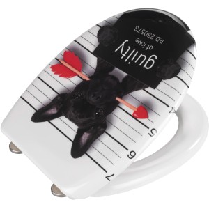 Wenko WC-Sitz Guilty Dog mit Absenkautomatik, Hunde-Motiv mit Pfeil und Herz.