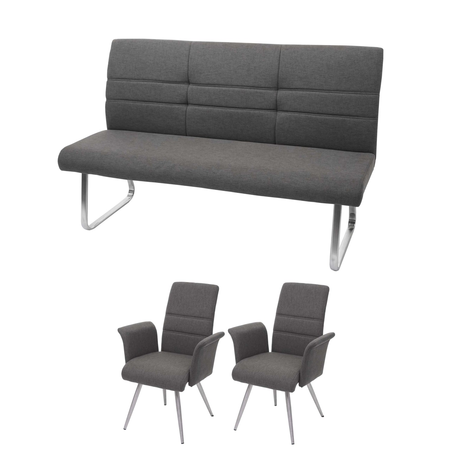 MCW Esszimmer-Set G55 Bank Küchenstuhl Stuhl+Armlehne Grau-Braun Bank 180cm günstig online kaufen