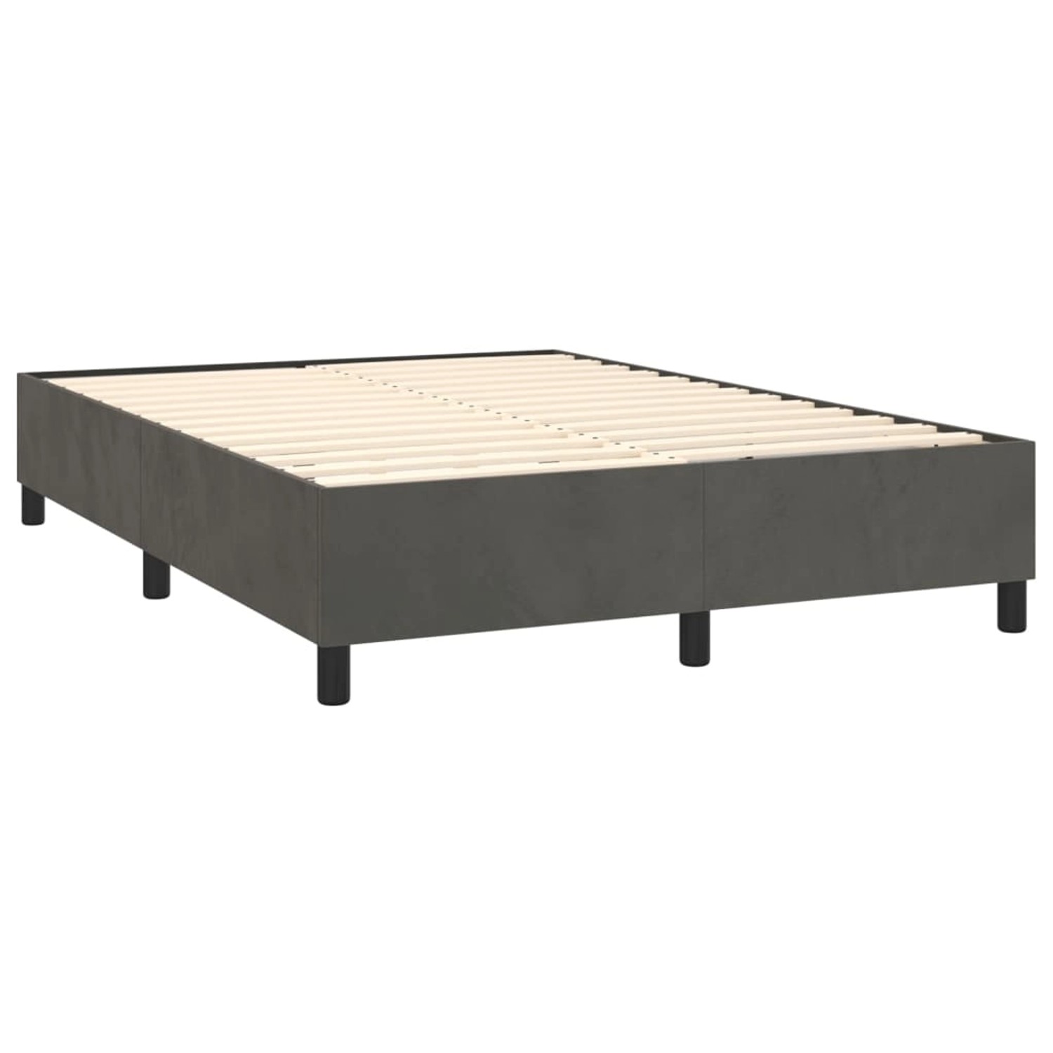 Boxspringbett vidaXL, dunkelgrau, 140x200 cm, Samt-Bettrahmen ohne Kopfteil und Matratze.