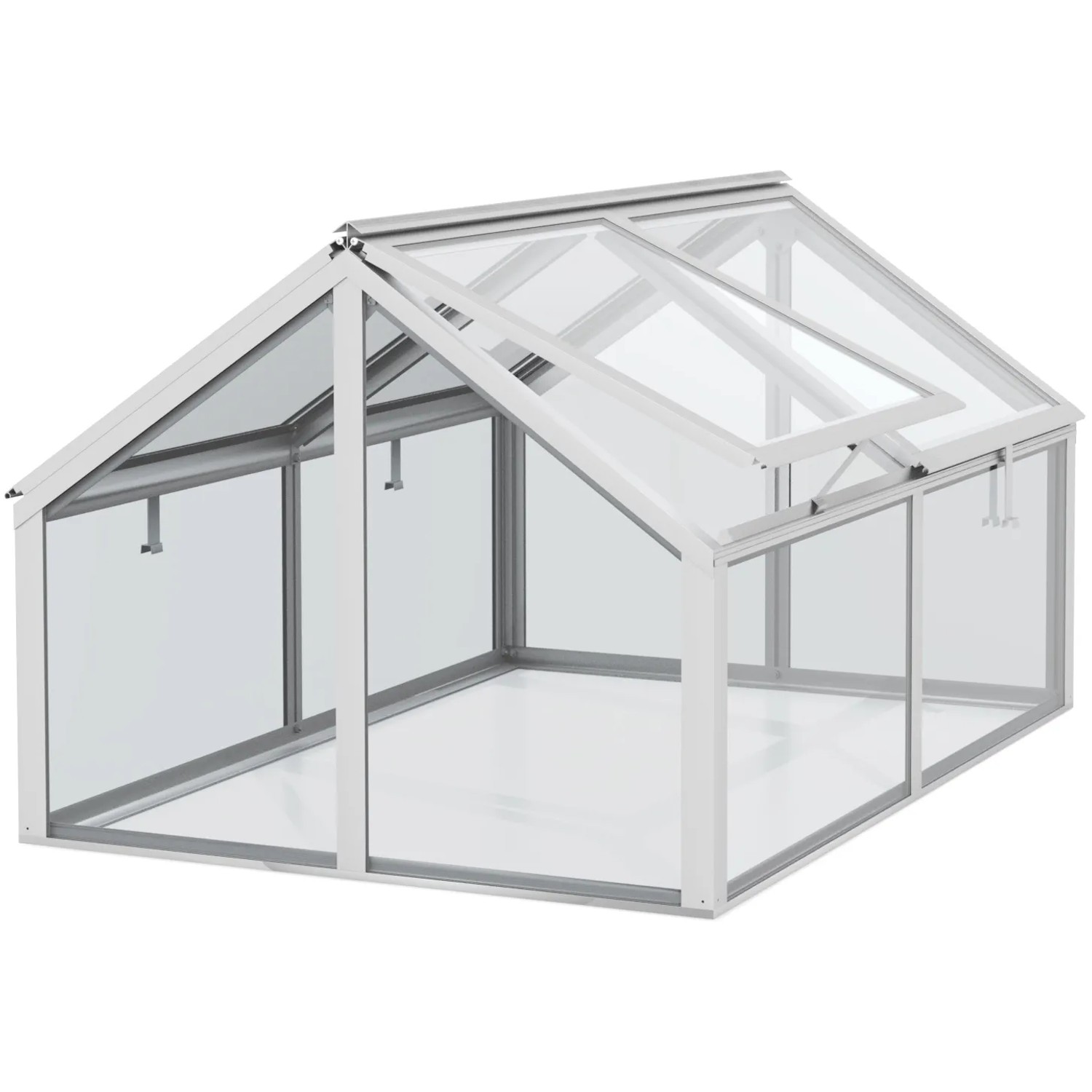Vitavia Frühbeet Gamma mit Alu-Rahmen und Sicherheitsglas, Dachfenster geöffnet.