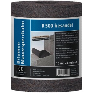 Rolle Mauersperrbahn R500, 10 m lang, für Wandstärke 24 cm, Bitumenbedachung.