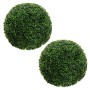 Zwei grüne künstliche Buchsbaumkugeln aus Kunststoff, Ø35 cm, für Dekoration. Naturgetreue Kunstpflanzen im 2er Set.
