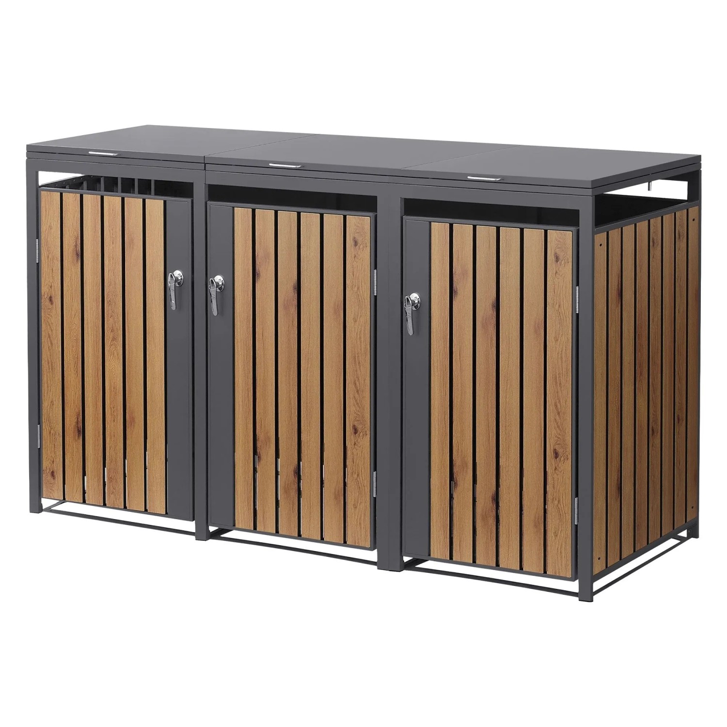 Ml-Design Mülltonnenbox 3Er 240L 200x80x120 cm Anthrazit-Holzoptik