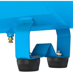 Detailaufnahme: Füße des blauen Güde Kompressor 412/8/100 mit Gummipuffern.