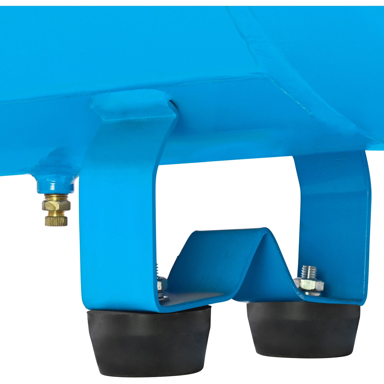 Detailaufnahme: Füße des blauen Güde Kompressor 412/8/100 mit Gummipuffern.