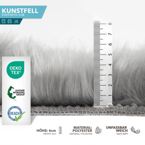 Flauschiges, graues KARAT Kunstfell Nelly mit 6cm Florhöhe. Dekofell aus weichem Polyester.