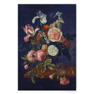 Dunkelblaues Blumen Stillleben als Leinwandbild für die Wanddekoration im Wohnzimmer.