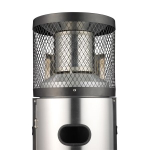 Detailaufnahme: Enders Terrassenheizer Polo 2.0 aus Edelstahl mit Schutzgitter.